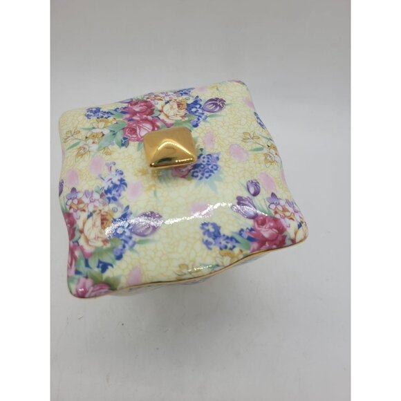 VTG Royal Cotswolds Floral Chintz Porcelain Lidded Box Gold Trim Cotagecore - Picture 2 of 5